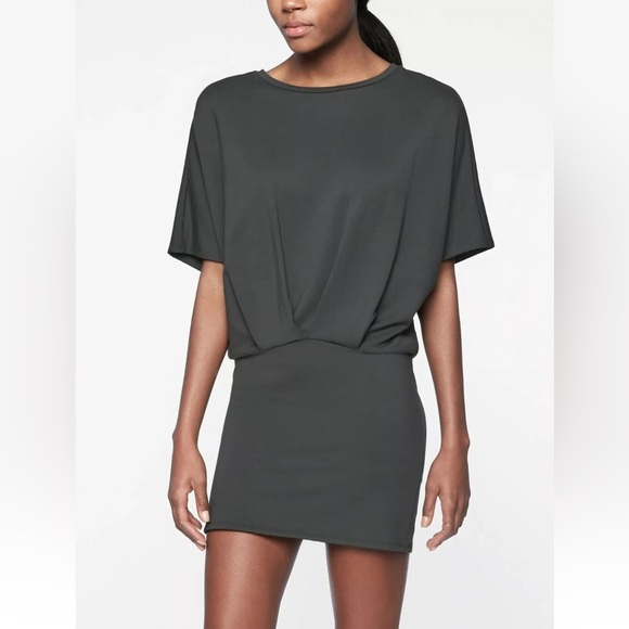 Athleta Pronto Dress Pleated Soft French Terry UPF 50 Short Sleeve Olive Sz S - Picture 15 of 15